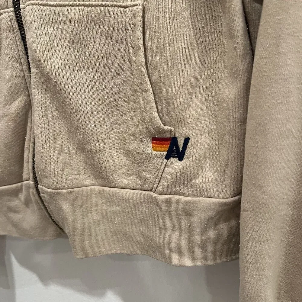 Aviator Nation 5 Stripe Hoodie Sweatshirt Small Full Zip Sand Tan - Picture 4 of 15